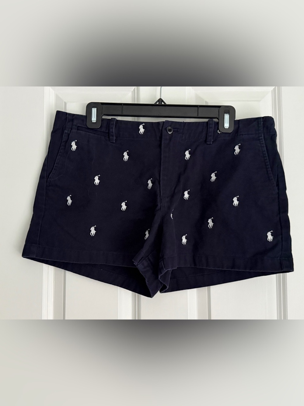 Ralph Lauren Polo Sport Women’s Shorts Navy Blue Chino White Pony Print Size 12